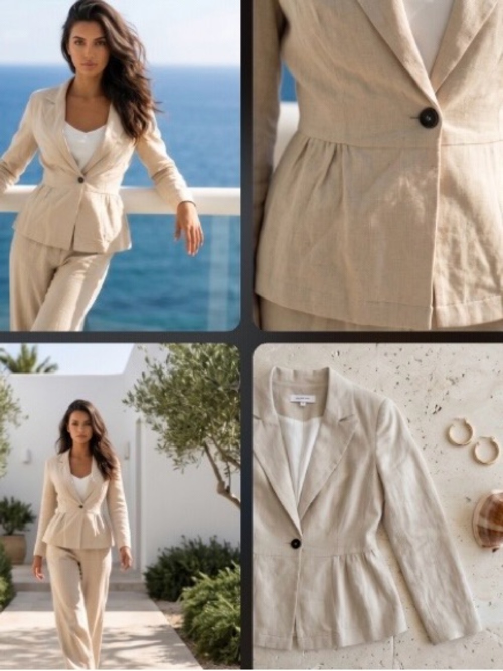 New Linen Peplum Blazer in Birch by 78 & Sunny | Beige Jacket NWT size S